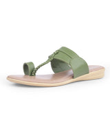 ladies flat green chappals 02256