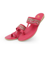 ladies fancy flat pink chappals 02263