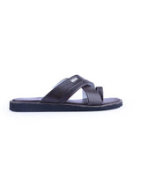 men's leather black chappals 06234