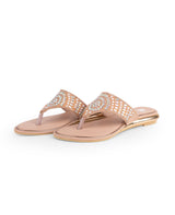 ladies party wear peach flat chappals 103546