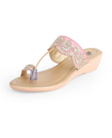 ladies heel partywear pink chappals 104826