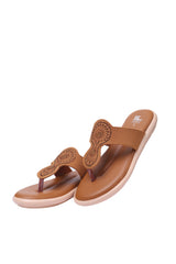Ladies flat tan chappal 107240