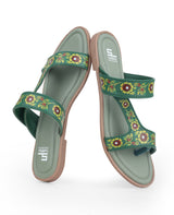 ladies flat fancy green kolka printed chappals 109638