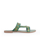 ladies flat fancy green kolka printed chappals 109638
