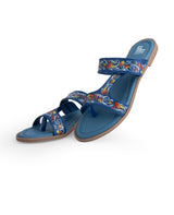 ladies flat fancy blue kolka printed chappals 109639