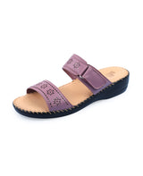ladies leather comfort heel purple chappals 18097