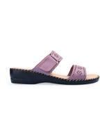 ladies leather comfort heel purple chappals 18097