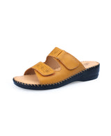 ladies leather comfort heel yellow chappals 18098