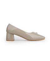 Ladies fancy heel beige shoe 206642