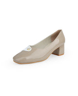 Ladies fancy heel beige shoe 206642