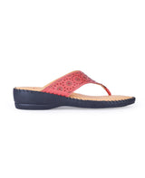 Ladies heel leather comfort red chappal 24049