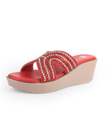Ladies partywear heel chappal red 28012