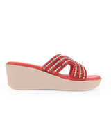 Ladies partywear heel chappal red 28012
