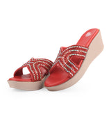 Ladies partywear heel chappal red 28012