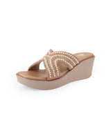 Ladies partywear golden heel chappal 28013