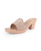 Ladies partywear heel chappal beige 28014