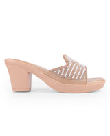 Ladies partywear heel chappal beige 28014