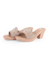 Ladies partywear heel chappal beige 28014