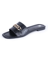 Ladies flat black chappal 29977