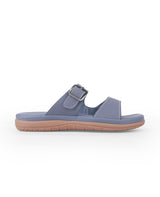 Steel-blue, double strap, cushioned footbed, Ladies slip-ons 30101