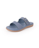 Steel-blue, double strap, cushioned footbed, Ladies slip-ons 30101