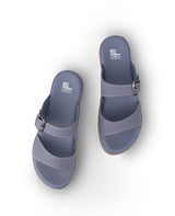 Steel-blue, double strap, cushioned footbed, Ladies slip-ons 30101