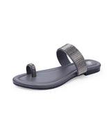 ladies fancy flat gray chappals 303302