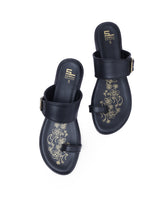 ladies fancy flat black chappals 360301