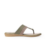 ladies flat green chappals 360302