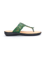 women leather comfort green chappals 100826