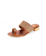 Ladies Flat fancy partywear brown chappal 401021