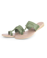 ladies flat green chappals 02256