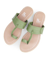 ladies flat green chappals 02256