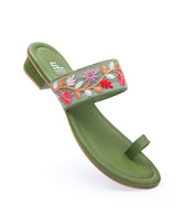 ladies fancy flat green chappals 02261