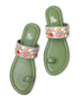 ladies fancy flat green chappals 02261