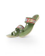 ladies fancy flat green chappals 02262