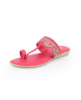 ladies fancy flat pink chappals 02263