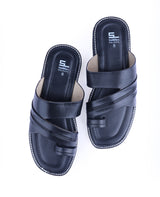 men's leather black chappals 06233