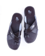 men's leather black chappals 06234