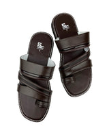 men's leather black chappals 06235