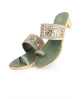 ladies heel Pista green party wear chappals 06915