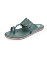 Ladies flat green chappals 107465