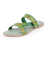 ladies flat fancy green kolka printed chappals 109638