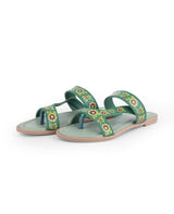 ladies flat fancy green kolka printed chappals 109638