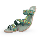 ladies flat fancy green kolka printed chappals 109638
