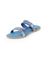 ladies flat fancy blue kolka printed chappals 109639