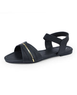 ladies flat black sandals 16506