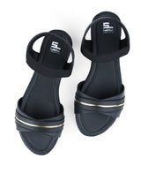 ladies flat black sandals 16506