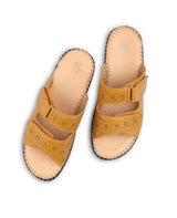 ladies leather comfort heel yellow chappals 18098