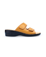 ladies leather comfort heel yellow chappals 18098